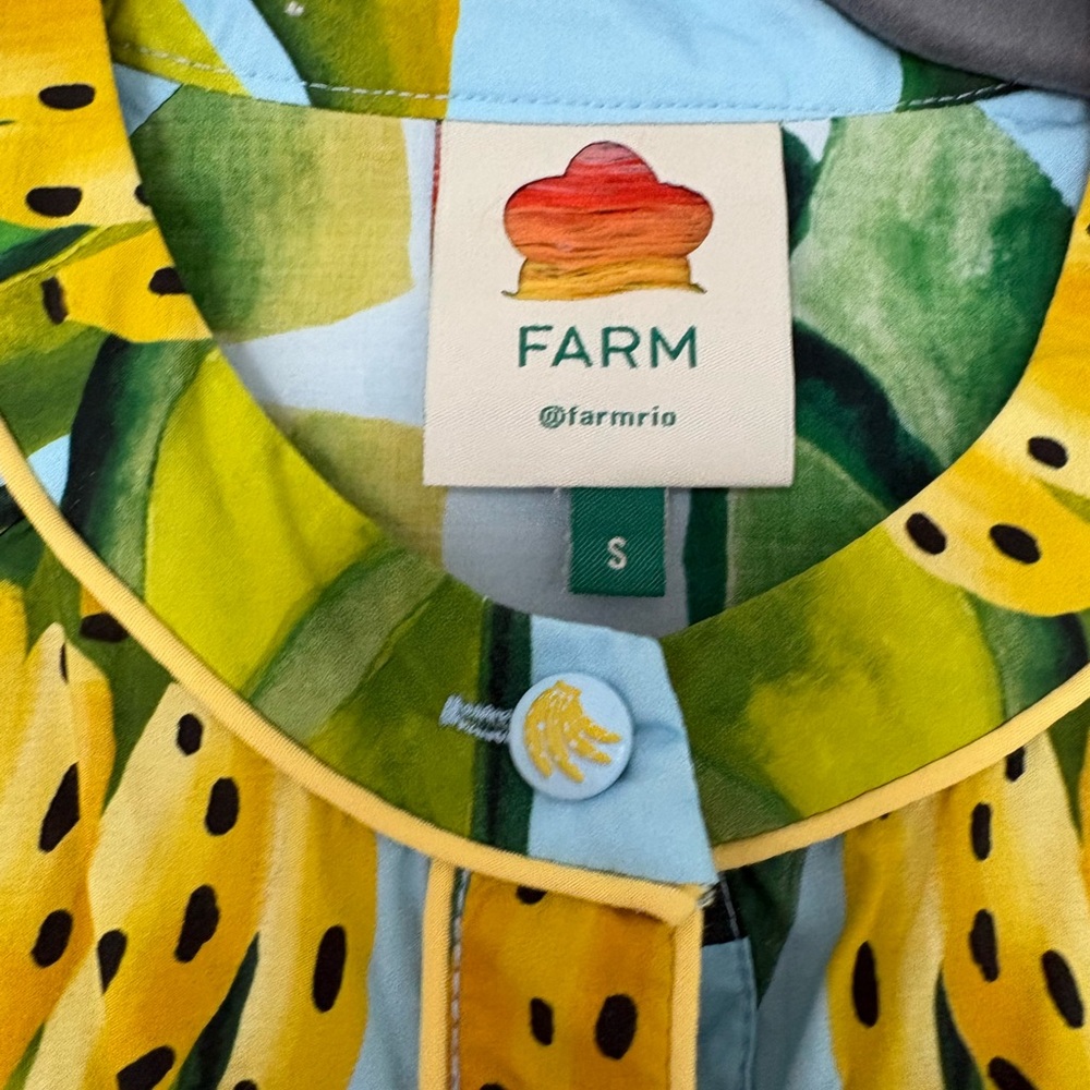 FARM Rio Blue Tropical Parrot Mini Dress with Yellow and Green Print - Picture 3 of 6